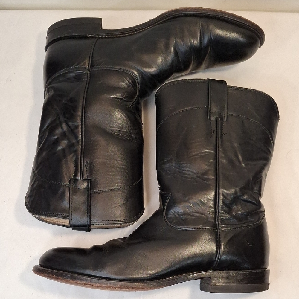Justin Men's Black Leather Roper Boots. Quality And Comfort. Made In USA.